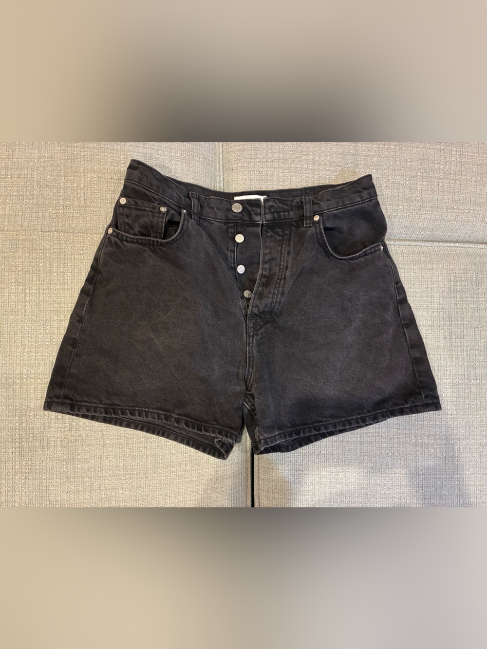 & Other Stories Black High-Rise Button-Fly Denim Shorts